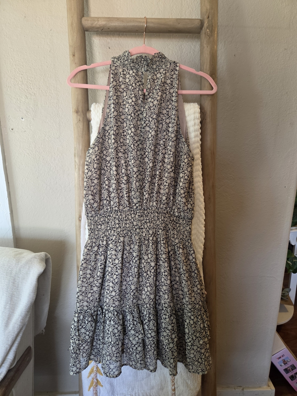 Dress Forum Black & Cream Floral Smocked Mini Dress